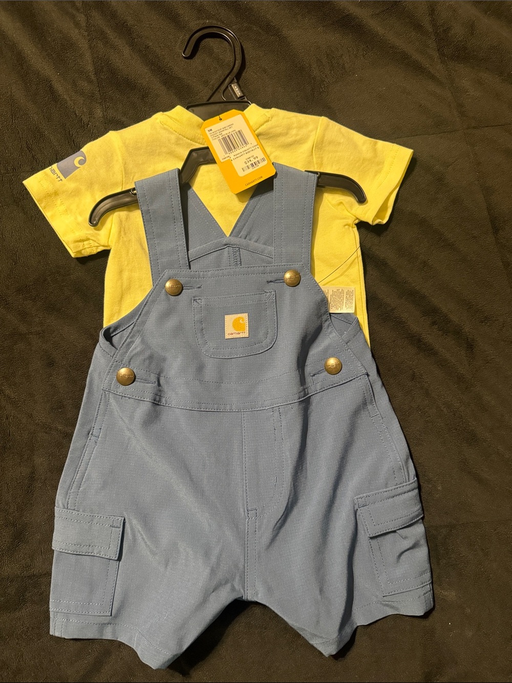 Carhartt Blue Shortall Overalls with Yellow Tee - Kids Set